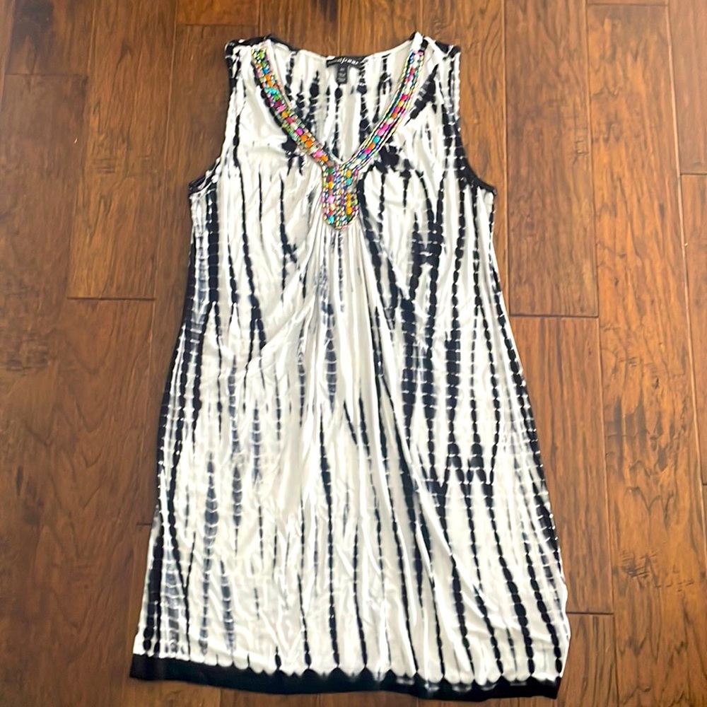 Black and White Tie Dye Dress with Beading